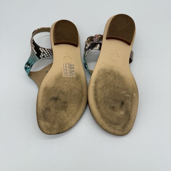 Michael Kors Women's MK‎ Logo Plate Sandal 7 Thong Turquoise Brown Reptile - Picture 6 of 6